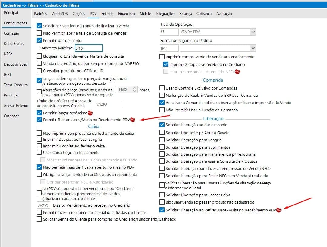 Configuração na filial
