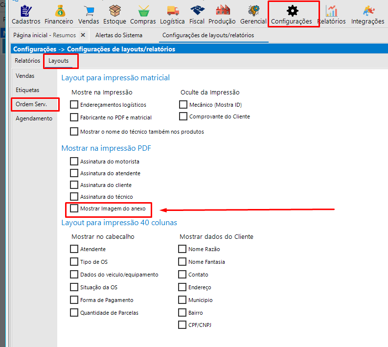 Exibir anexos na impressão do PDF da Ordem de Serviço
