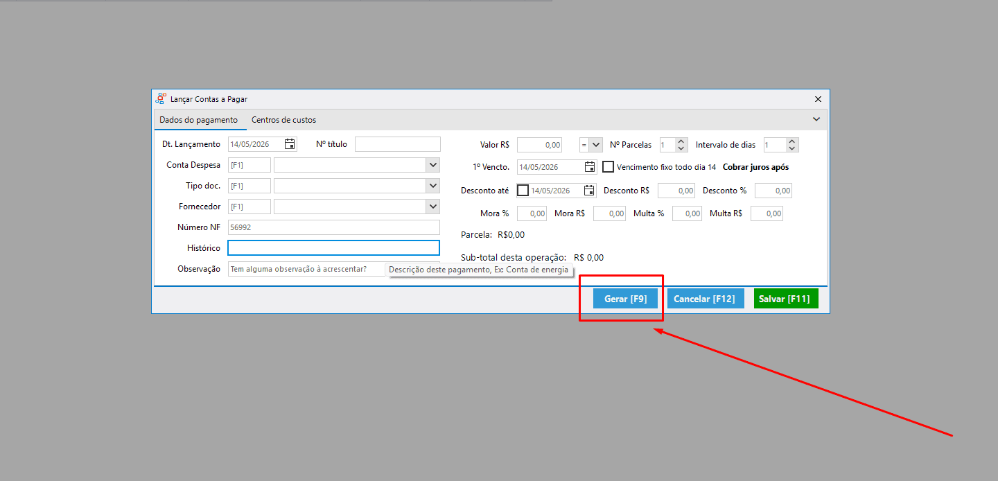 Entrada NFe - botão Gerar nas Duplicatas
