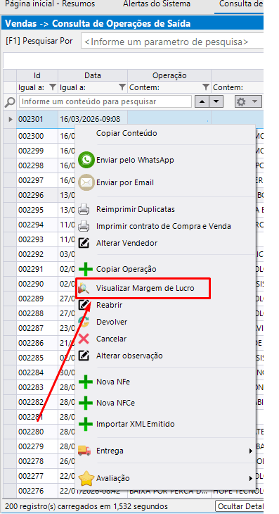 Margem de lucro na Operação de Saída - detalhe