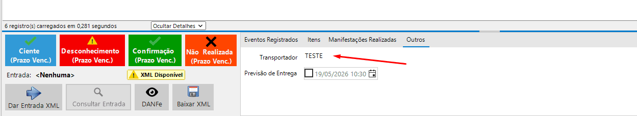 NFe › Consulta DFe de Terceiros — nome da transportadora