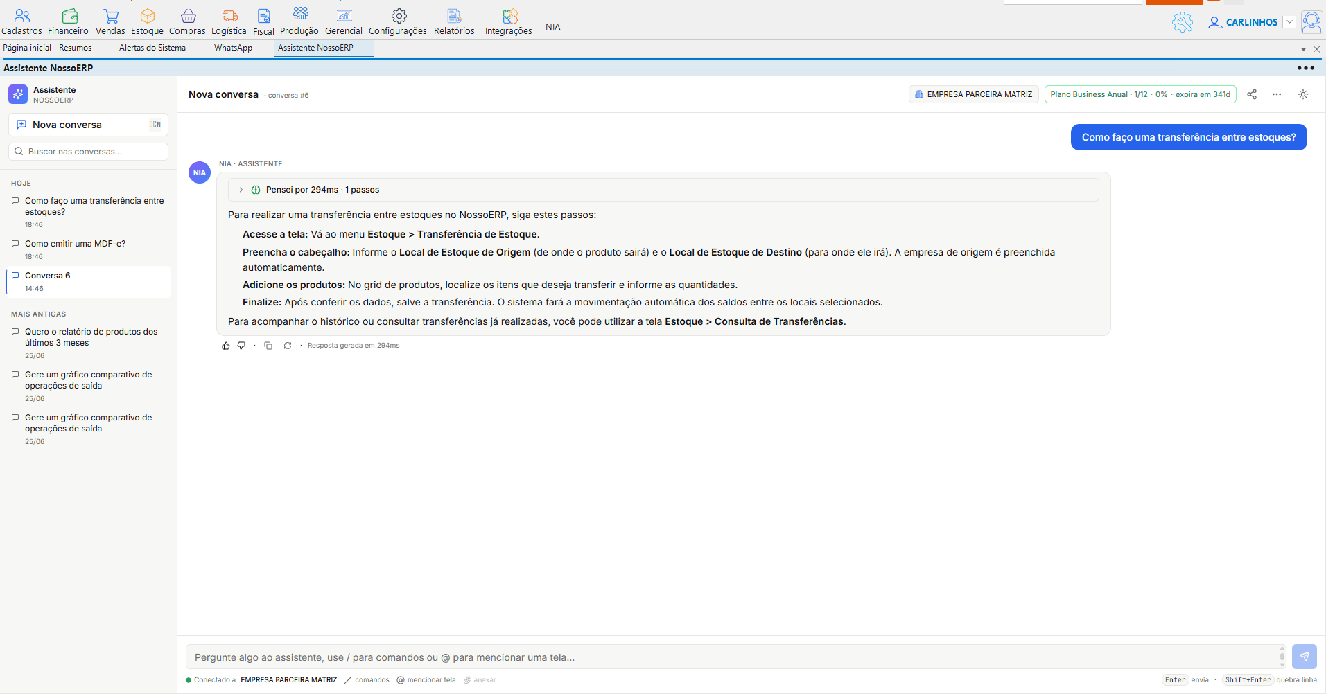Assistente IA (Nia) integrado ao sistema