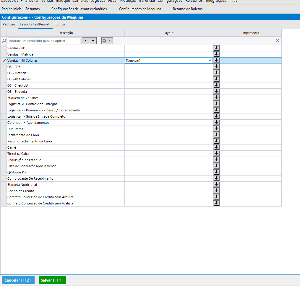 Coluna de download/preview dos Layouts FastReport