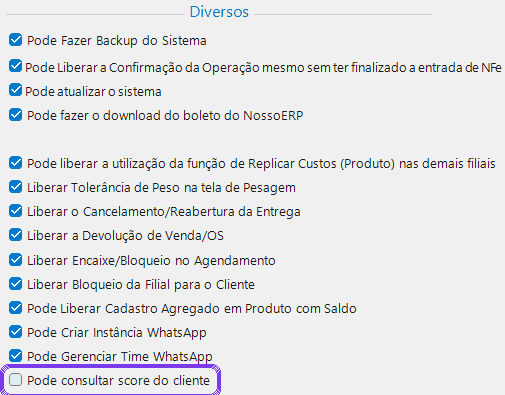 Permissão do usuário para consultar o score do cliente