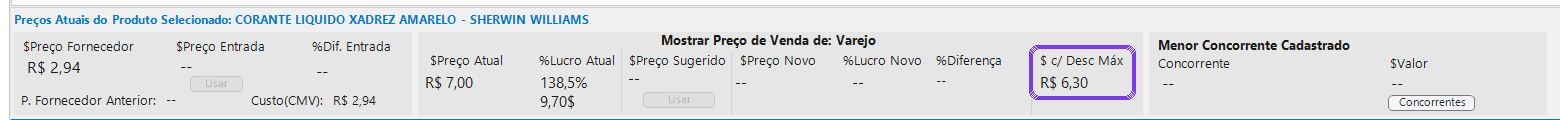 Gerenciamento de Preços: preço com o desconto máximo em R$