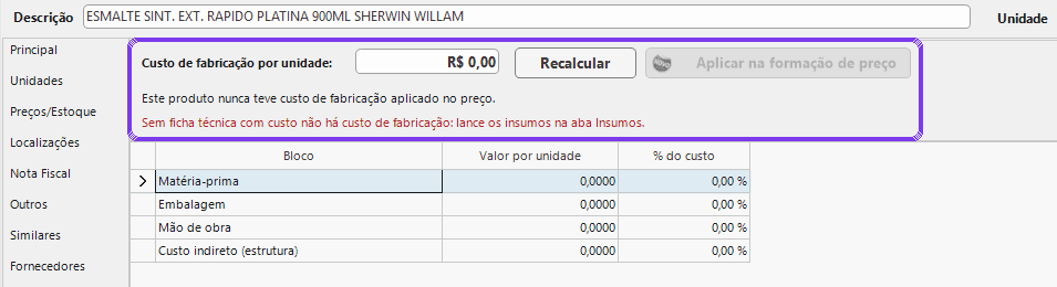 Produto › Custo de Fabricação: composição do custo e aplicação na formação de preço